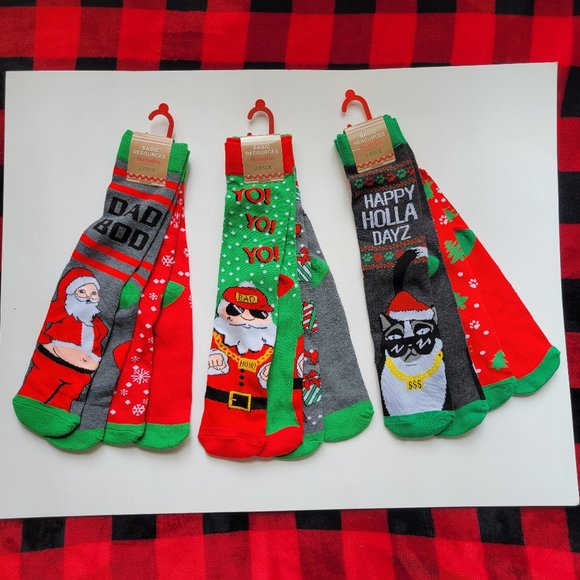Basic Resources Ho Ho Ho Christmas Mens Crew Socks 6 Pack Size 10-13  NWT - Picture 1 of 4